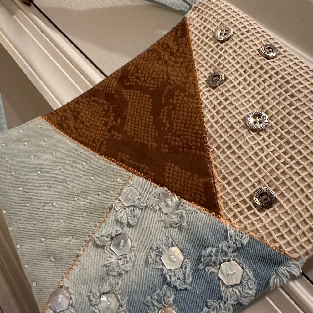 Patchwork Shoulder Denim Bag With Sequins Embelli… - image 1